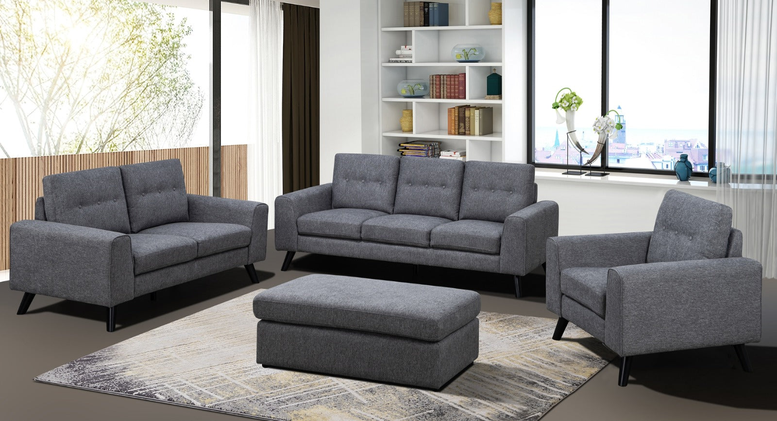 DNS 99947GRY Fabric Sectional Sofa