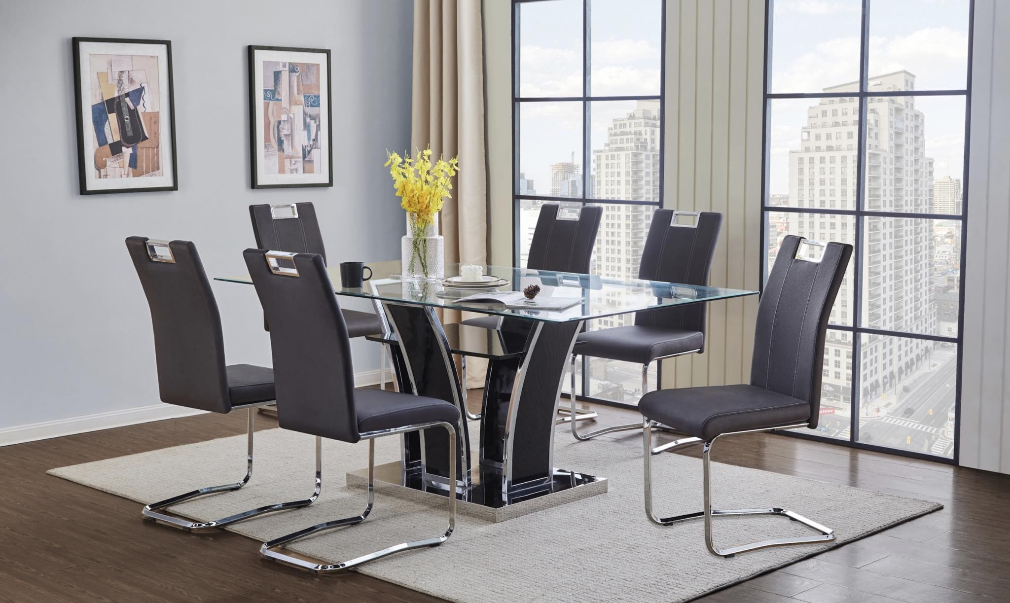 Glass top dining Set deal GTDMZ3655577N/5178GYS