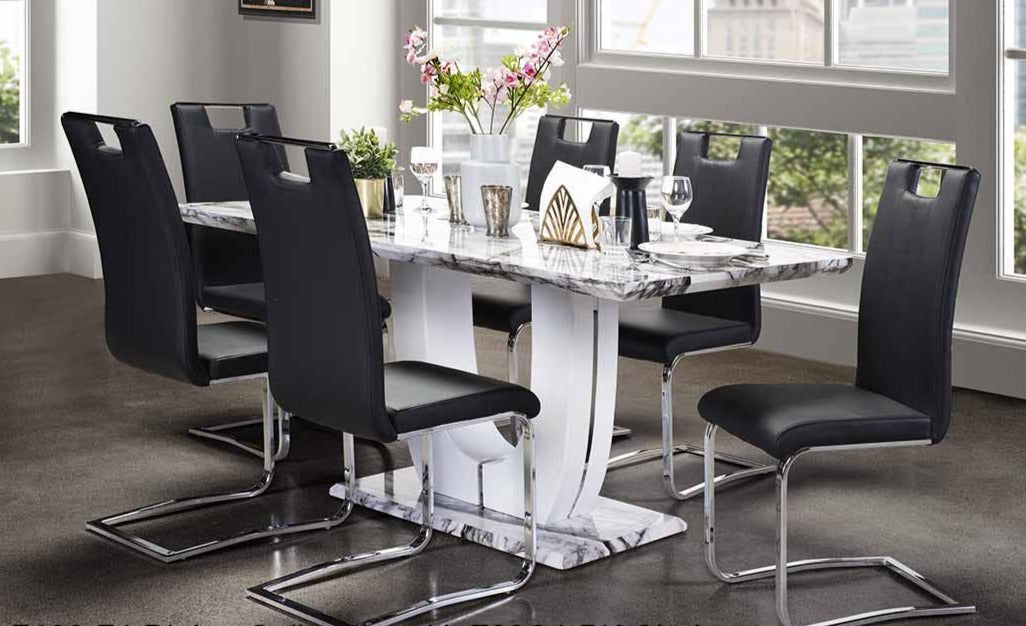 Modern high gloss dining Set deal HGMZ7657409/738S4BK