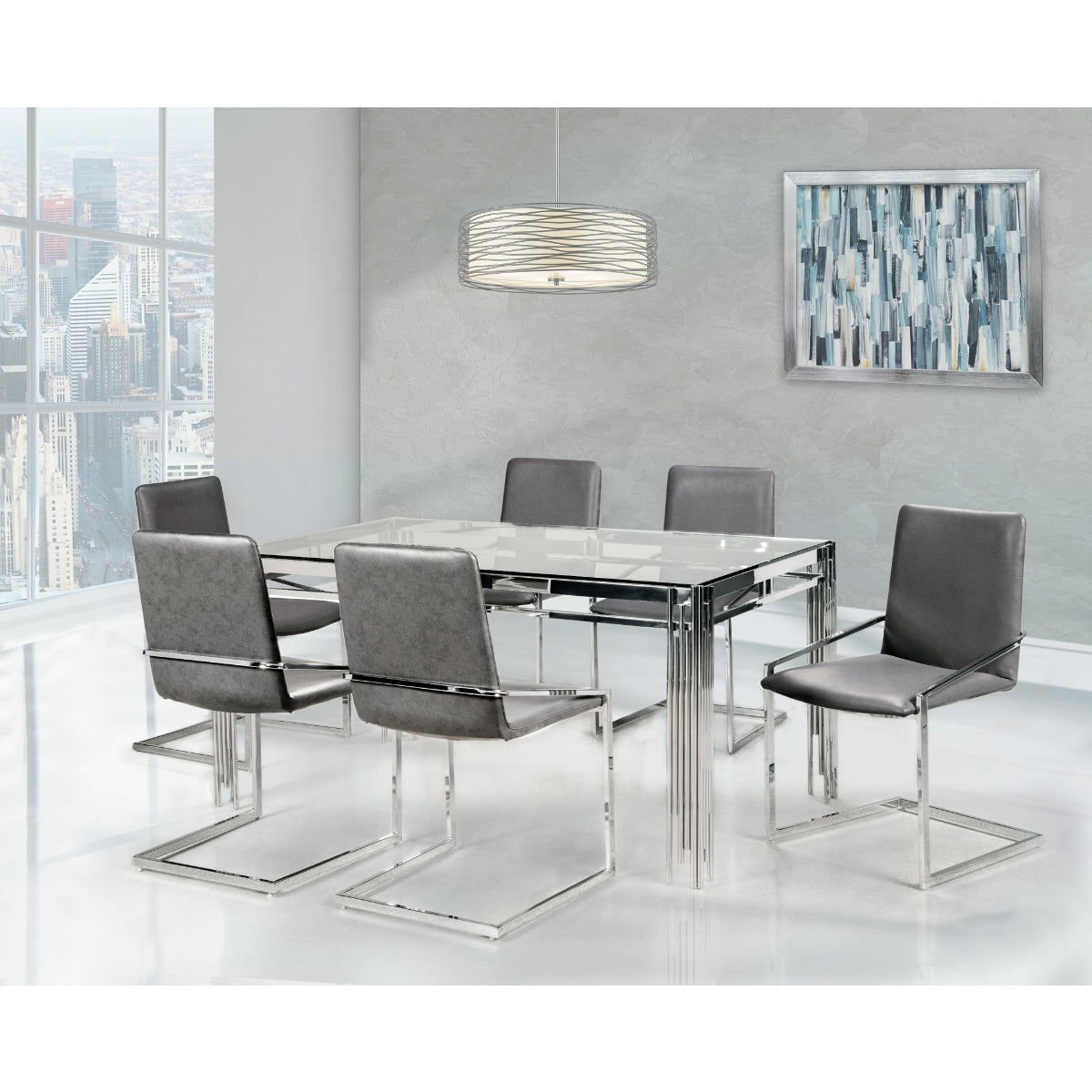DNS-3645-GRY  (Glass top dining set)