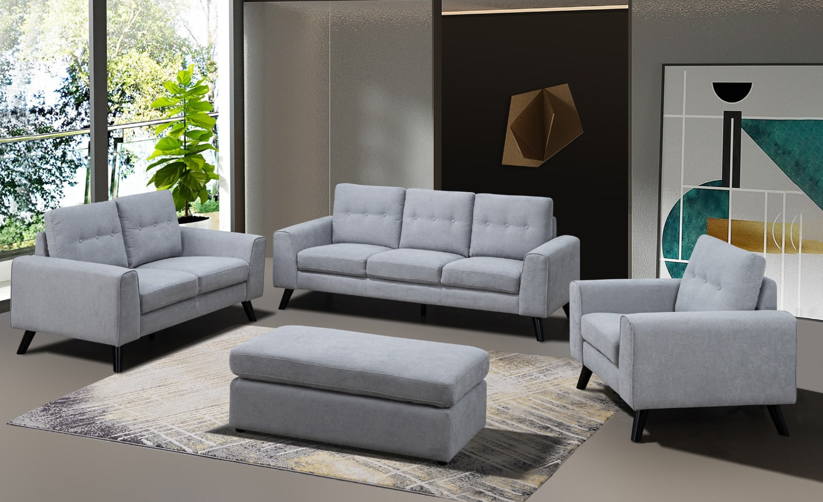 DNS  99947LGY Fabric Sectional Sofa