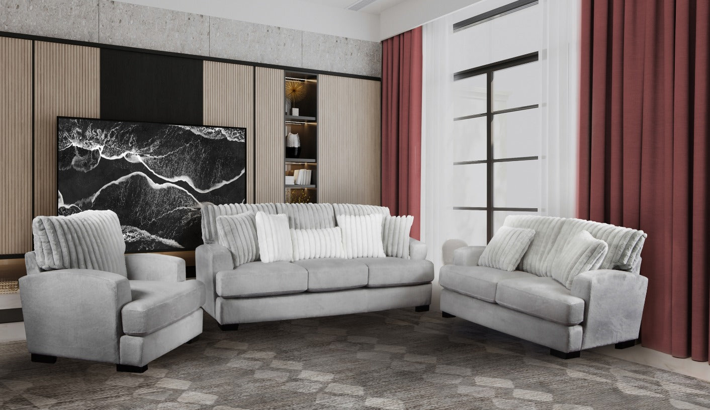 DNS 99083GY-3 Fabric Sectional Sofa