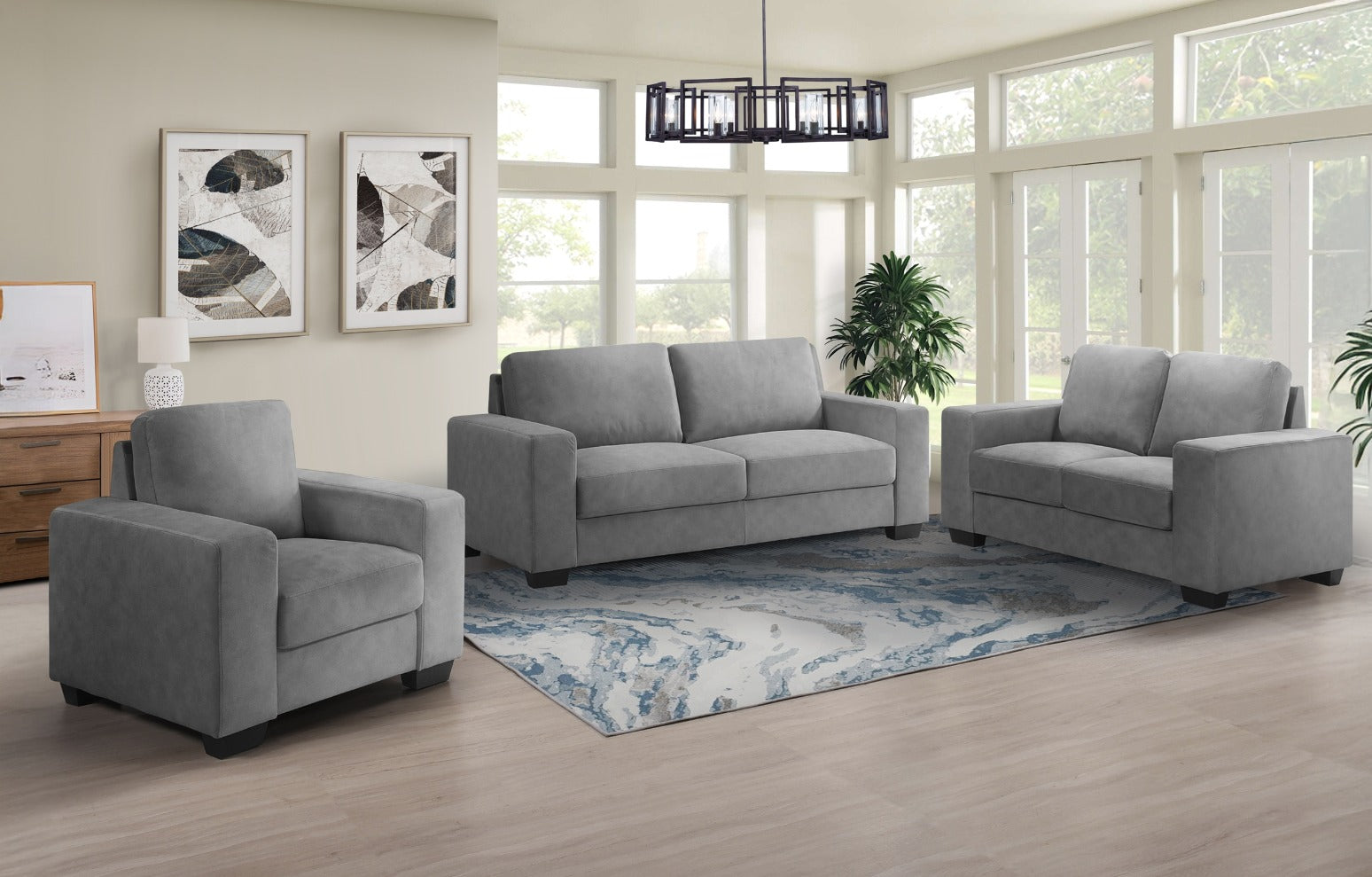 DNS 99088GRY Fabric Sectional Sofa