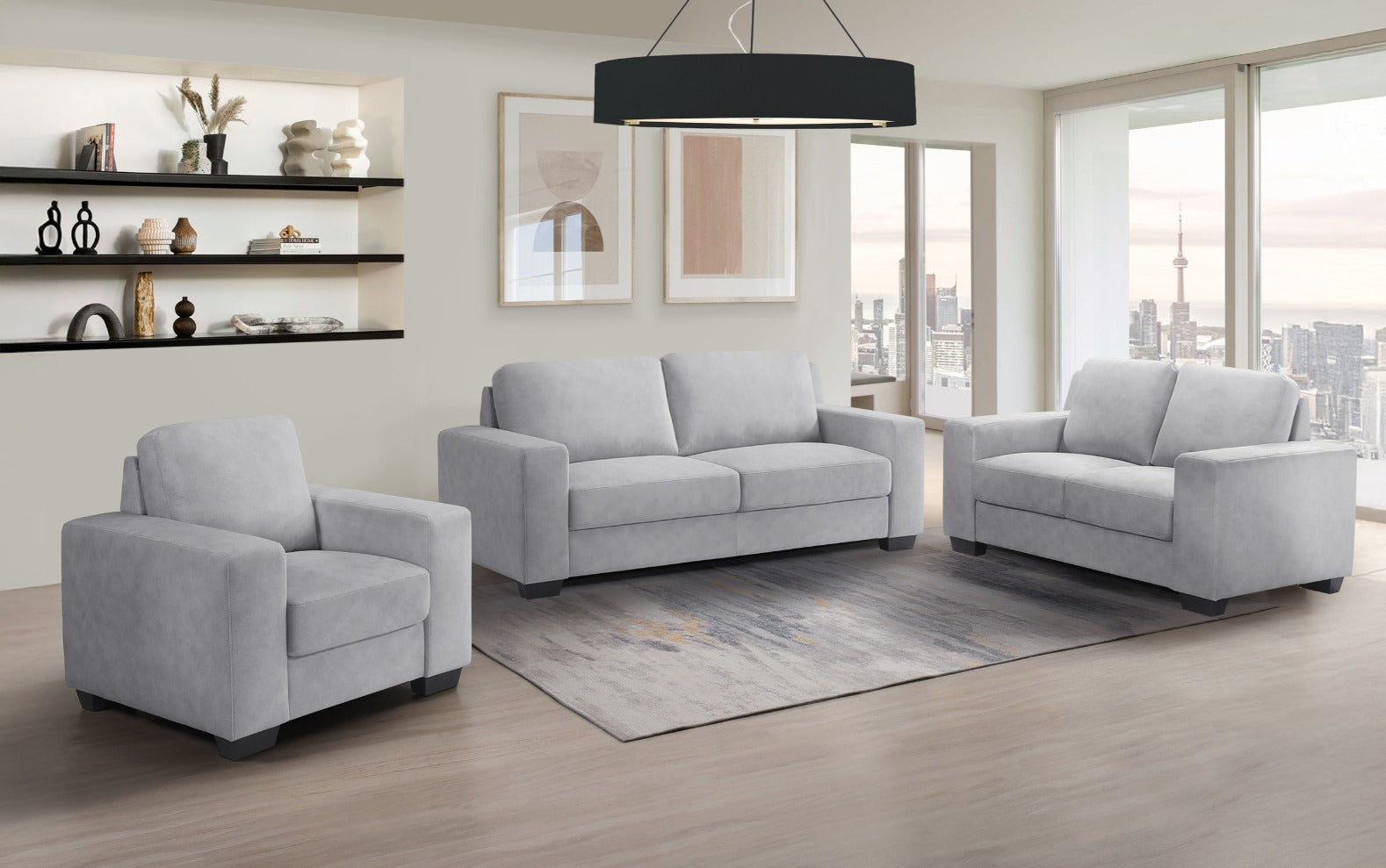 DNS  99088LGY  Fabric Sectional Sofa