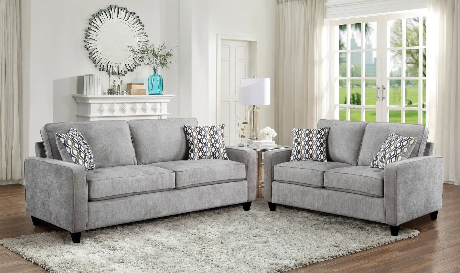 DNS 99049GY Fabric Sectional Sofa